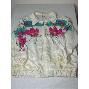 Vintage Rafael Women's Multicolor Floral Print Mock Neck Light Full Zip Jacket M